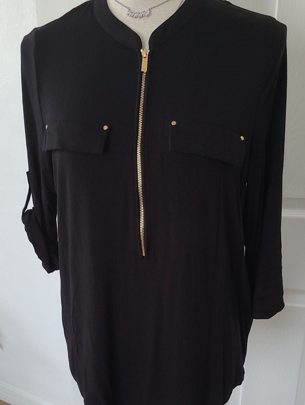 Calvin Klein Black Long-Sleeve Zip Front Shirt